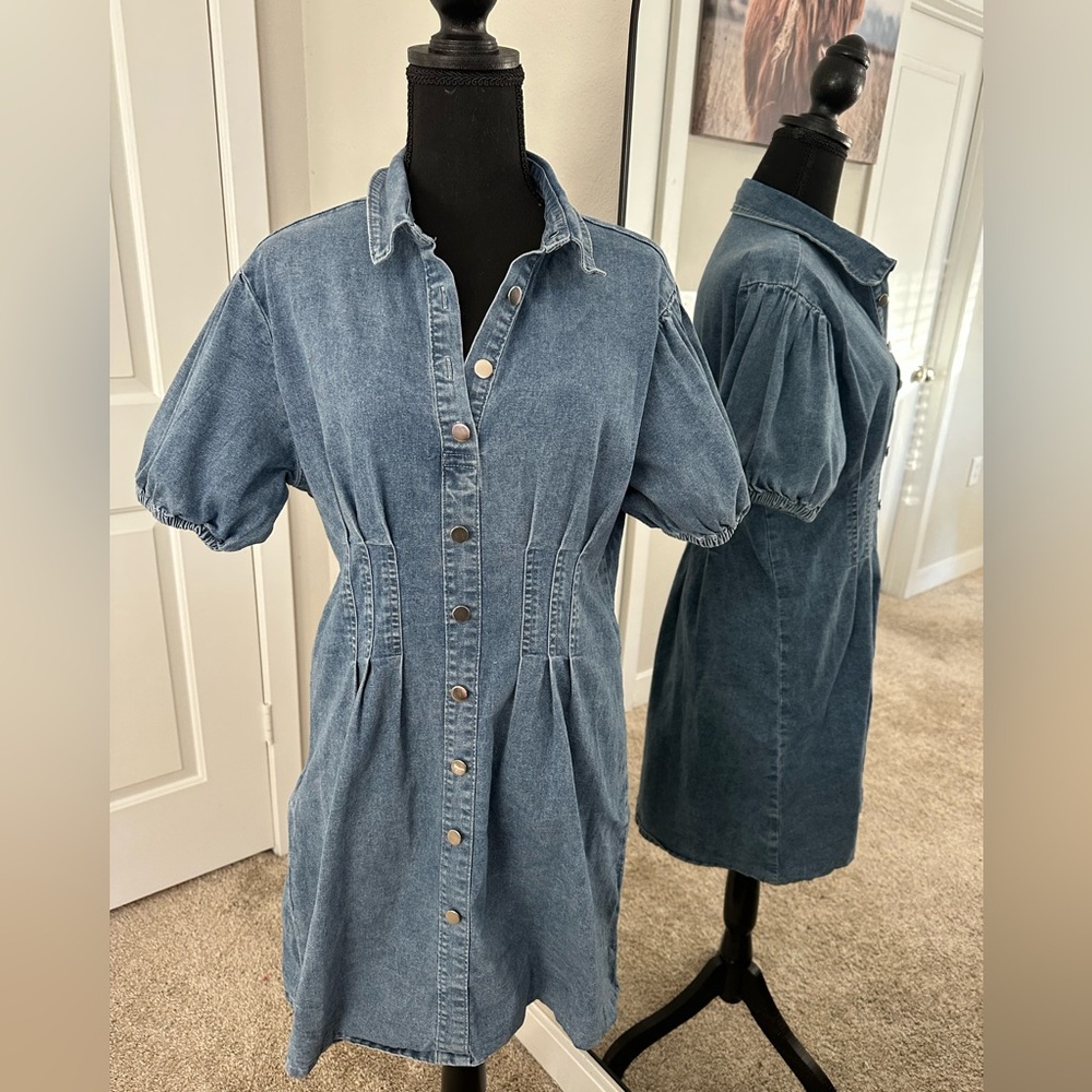 Light Blue Denim Mini Dress - Picture 3 of 4